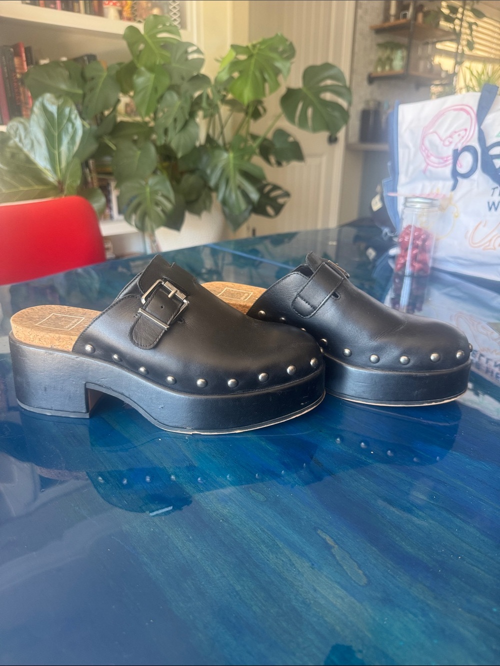 Dolce Vita Black Studded Platform Clogs with Buckle